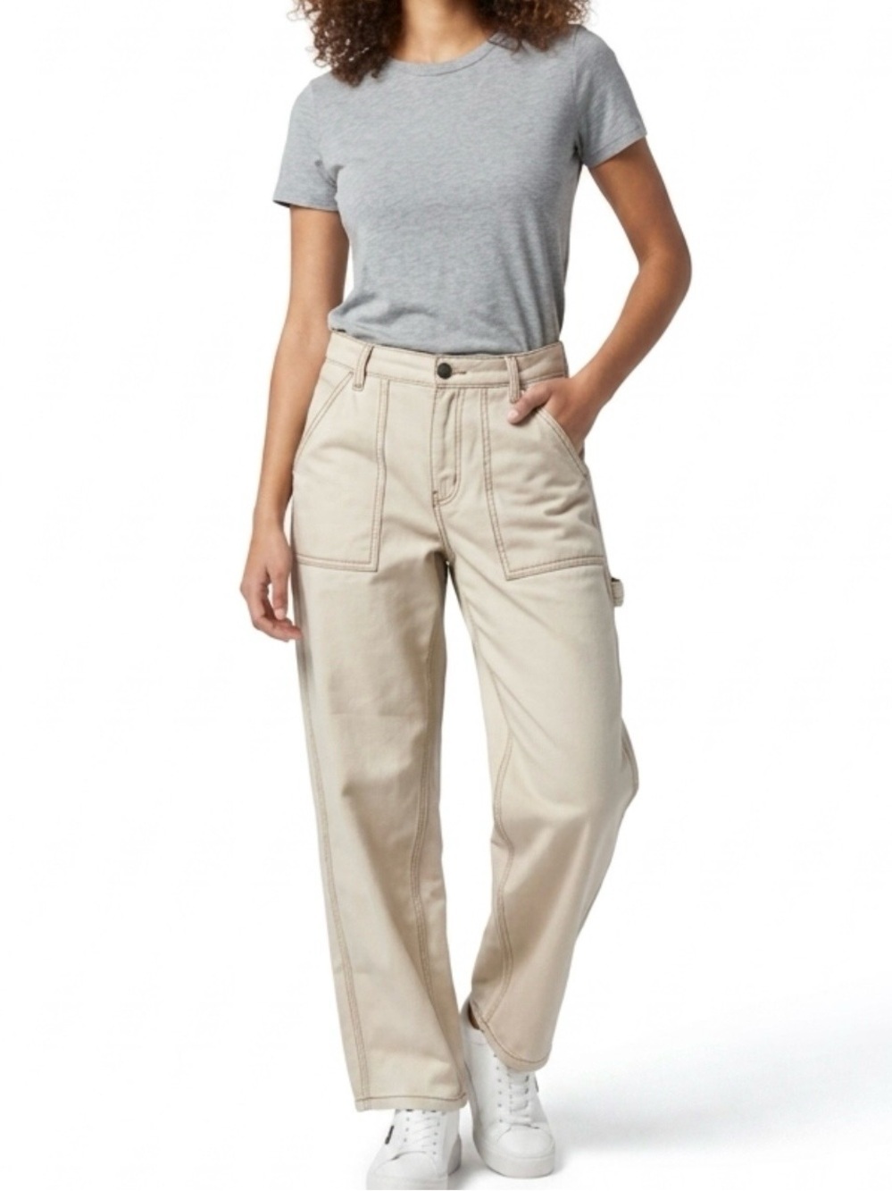 High-Rise Carpenter Jeans in Light Beige/Tan Preppy in Size 5/27 Wide Leg